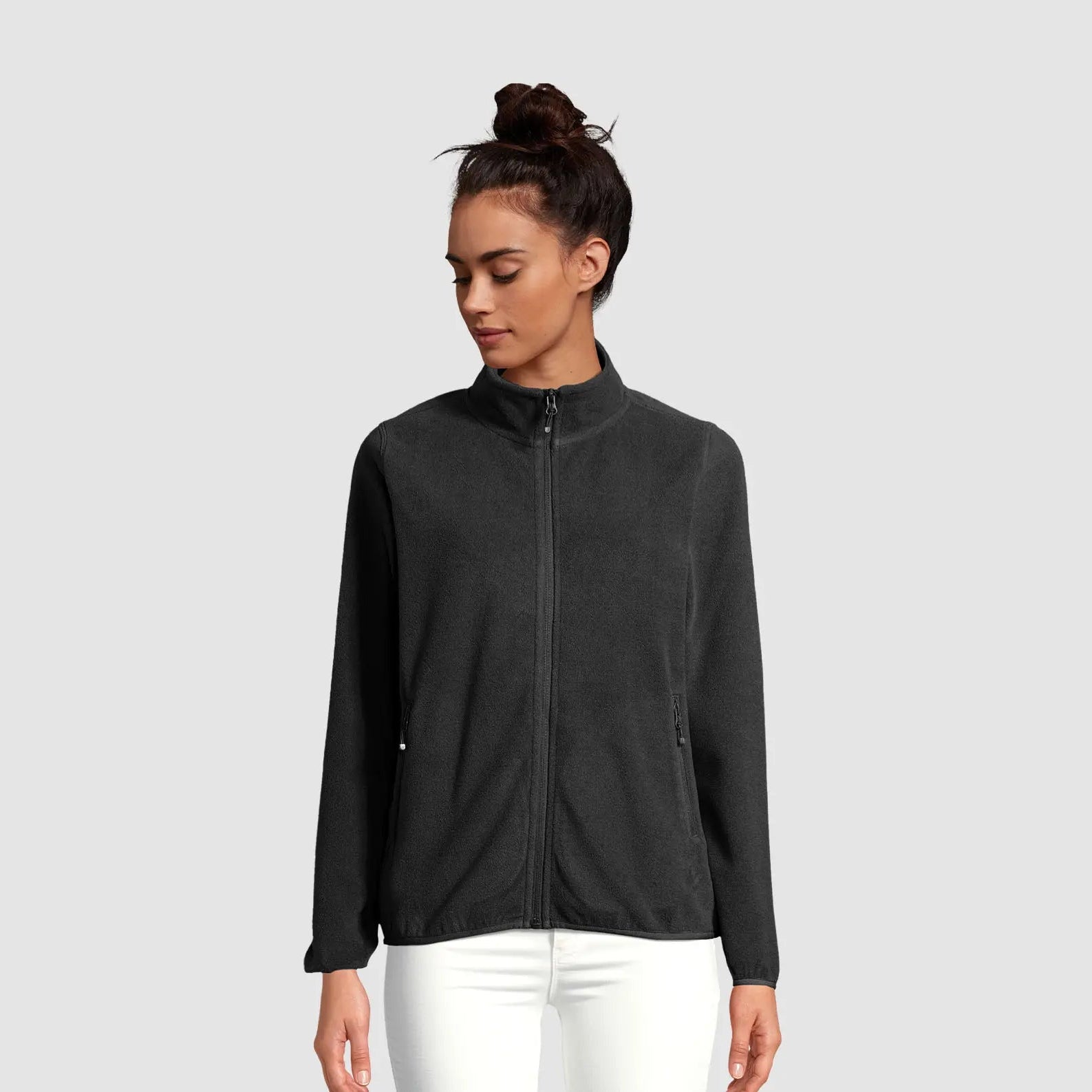 Reißverschlussjacke aus Mikrofleece für Damen aus recyceltem schwarz Polyester Bild Printfeld