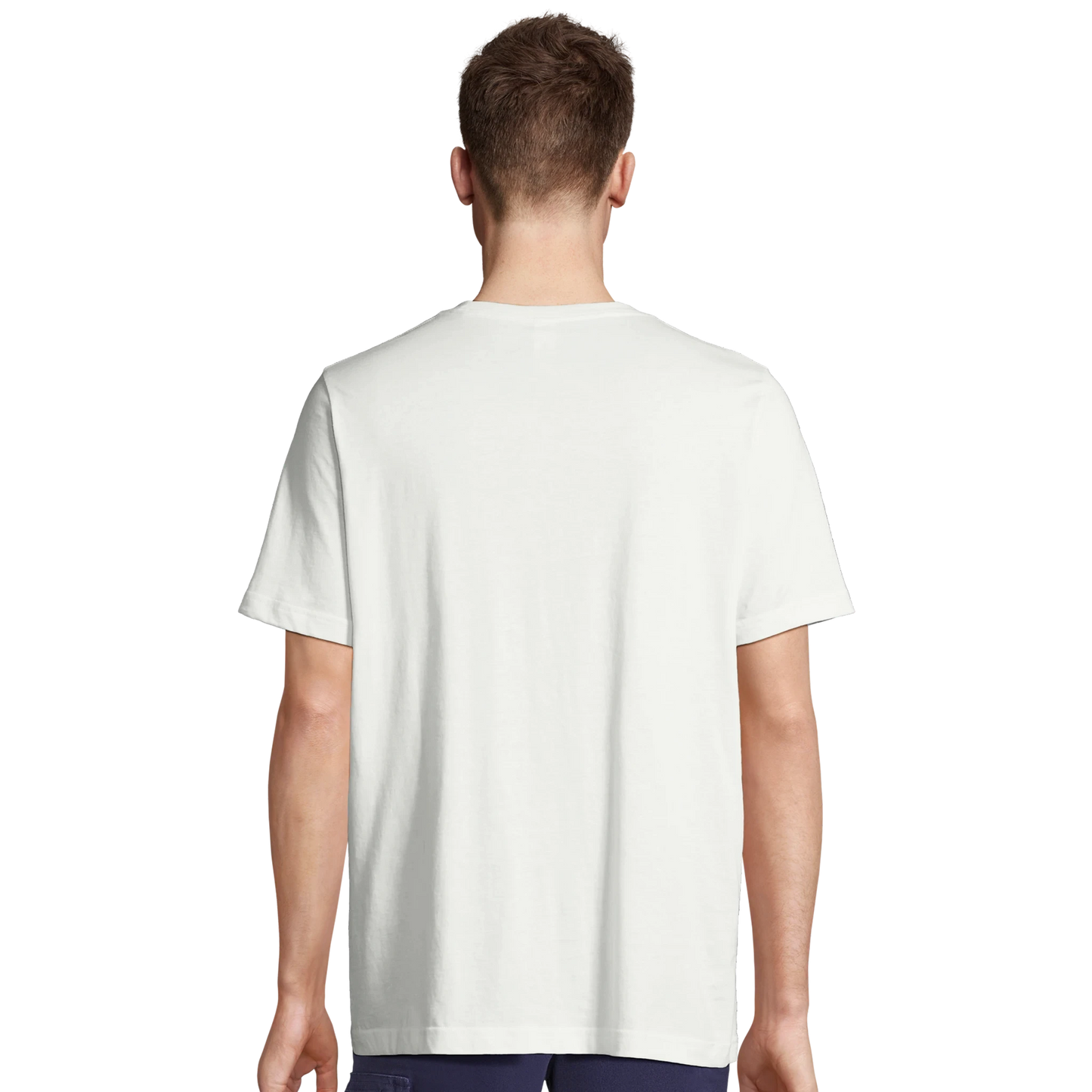 Unisex T-Shirt mit bequemer Passform weiss ruecken