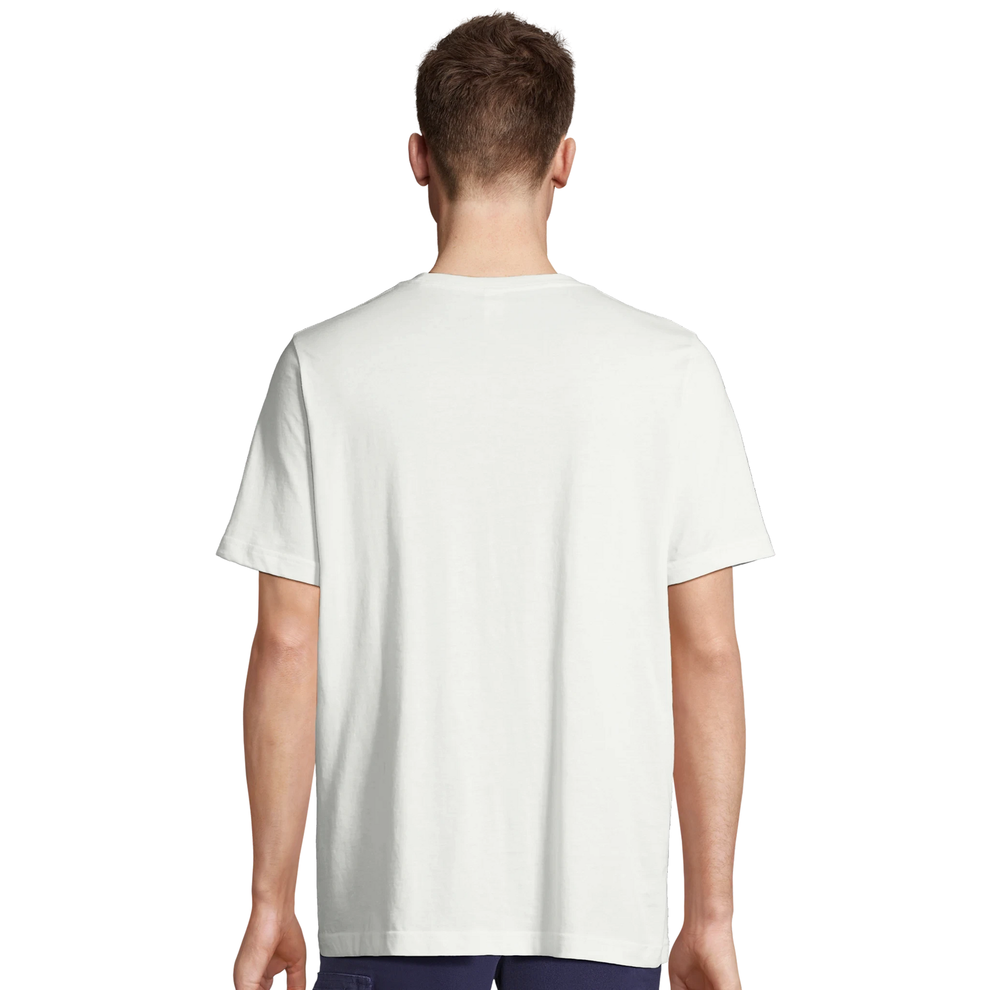 Unisex T-Shirt mit bequemer Passform weiss ruecken
