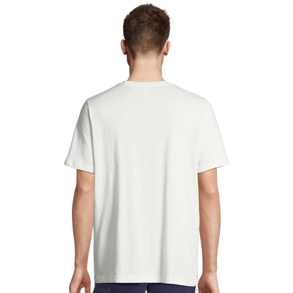 Unisex T-Shirt mit bequemer Passform weiss ruecken